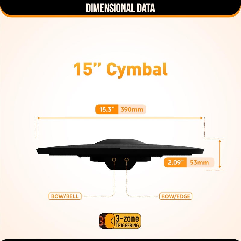 Leconova Cymbals 15-inch 3-Zone Electronic Drum Cymbal Pad | Full Rubber Surface for Realistic Swing | Compatible with Roland CY Series - Image 3